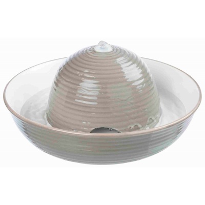 Fonte de água em cerâmica cinza e branco com textura circular