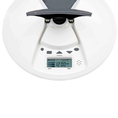 Balança digital de cozinha branca com visor LCD e botões de controlo