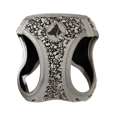 peitoral para cão cinzento e preto com padrão abstrato