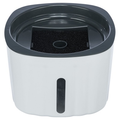 Recipiente branco e cinza com esponja preta no interior