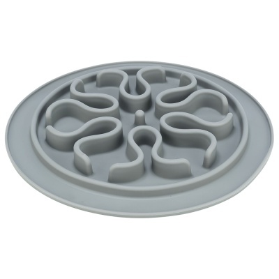 Prato redondo cinzento para cães com padrão ondulado interior