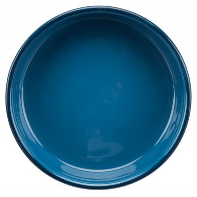 Prato redondo azul de cerâmica com acabamento brilhante