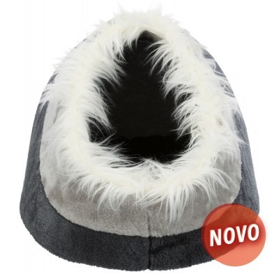 Cama para animais cinza com pelo branco e selo vermelho NOVO