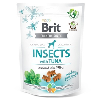 Pacote branco de snacks para cães Brit Insects com Atum e Hortelã