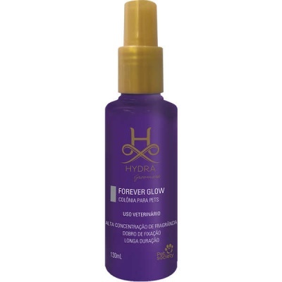 Frasco roxo com spray dourado de colónia para pets