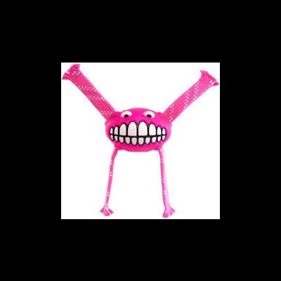 Brinquedo para cães rosa com estampa branca e rosto sorridente