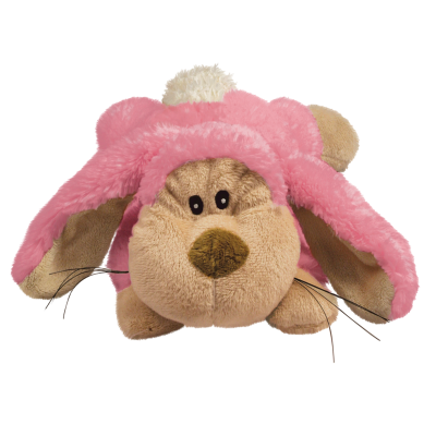 Pelúcia de cão com chapéu rosa