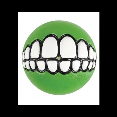 Bola verde com desenho de um grande sorriso com dentes brancos
