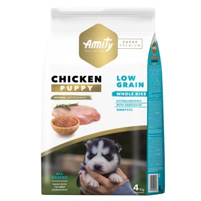 Saco de ração para cachorros Amity Chicken Puppy 4 kg