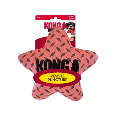 Brinquedo para cães em forma de estrela marca KONG cor rosa com padrão de folhas cinzentas