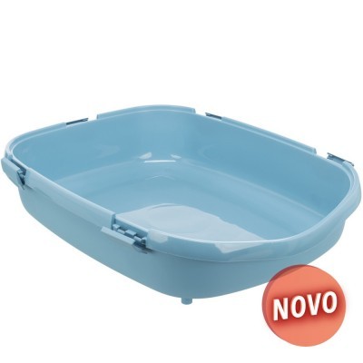 Caixa sanitária para gatos azul claro com etiqueta NOVO