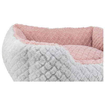 Cama felpuda para animais de estimação com interior rosa e exterior cinza claro
