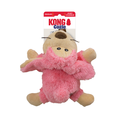 Pelúcia para cão KONG Cozie rosa e bege com etiqueta vermelha e branca