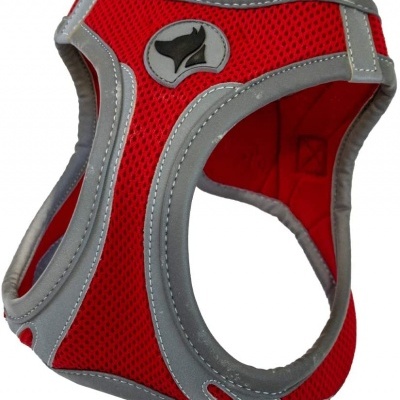 Peitoral para cão vermelho e cinza em malha com logótipo