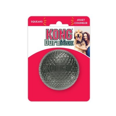 Bola cinzenta KONG DuraMax para cães em embalagem vermelha e branca