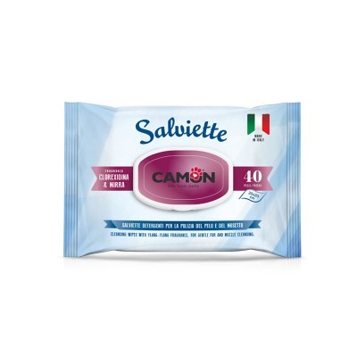 Pacote de toalhetes higiênicos Camon Salivette azul clara com texto e bandeira italiana