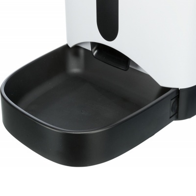 Comedouro automático preto e branco com bandeja amovível