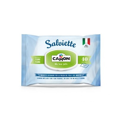 Pacote azul e branco de toalhetes húmidos Camon para animais