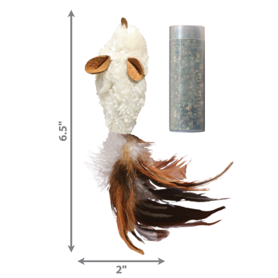 Brinquedo para gato em forma de rato com penas e tubo de erva-do-gato