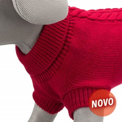 Casaco vermelho de malha para cão com etiqueta 'NOVO'