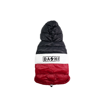 Casaco para cão acolchoado tricolor com texto DASHI