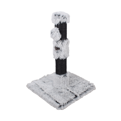 Arranhador para gatos cinzento claro e preto com bolas de peluche