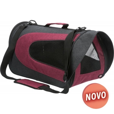 Mala de transporte bordeaux e cinza com janelas em rede e alça ajustável
