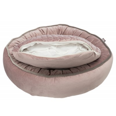 cama redonda rosa claro para animais com almofada removível