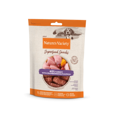 Pacote de snacks para cães sabor peru com arandos e abóbora da Nature's Variety