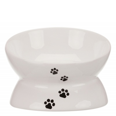 Tigela branca para animais com pegadas pretas