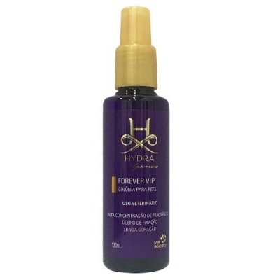 Frasco roxo com borrifador amarelo de colônia para pets Hydra Forever VIP
