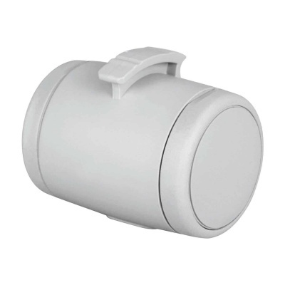 Recipiente cilíndrico branco de plástico com tampa e alça