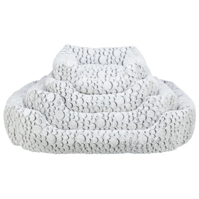 Conjunto de quatro camas para animais de tecido cinzento claro com padrão texturizado redondo