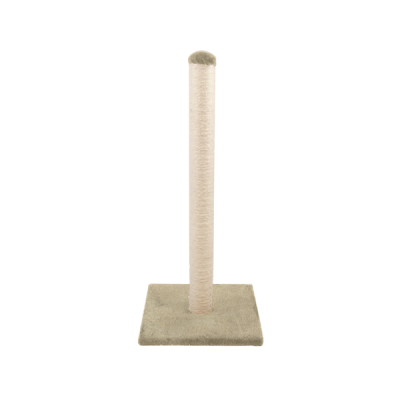 Arranhador para gatos com base quadrada bege e poste vertical de sisal