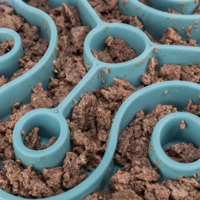Forma azul com massa marrom granulada dentro