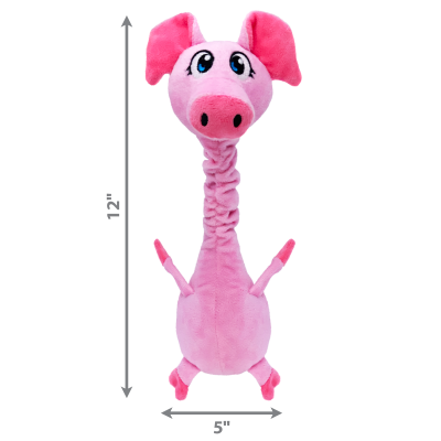 Brinquedo de pelúcia para cães em forma de porco rosa com pescoço elástico e olhos grandes