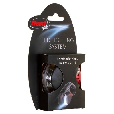 Sistema de iluminação LED para trelas Flexi em embalagem preta com texto em branco e vermelho