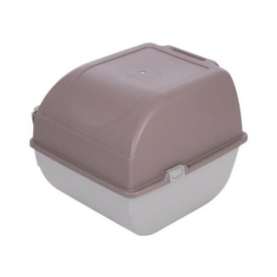 Caixa sanitária para gato em plástico com base branca e tampa castanha