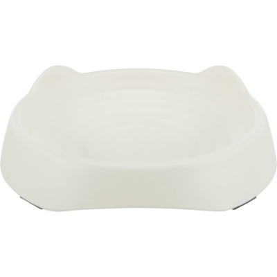 Tigela branca de plástico para animais com orelhas e base antiderrapante