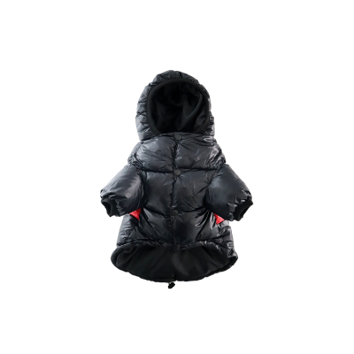 Casaco acolchoado preto para cão com capuz e detalhes vermelhos
