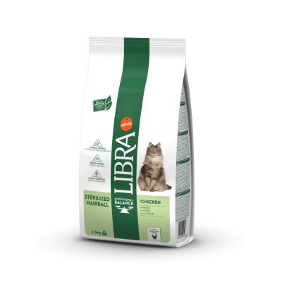 Saco de ração para gatos LIBRA STERILIZED HAIRBALL sabor chicken