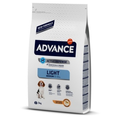 Saco branco de ração para cães Advance Light Medium 3kg