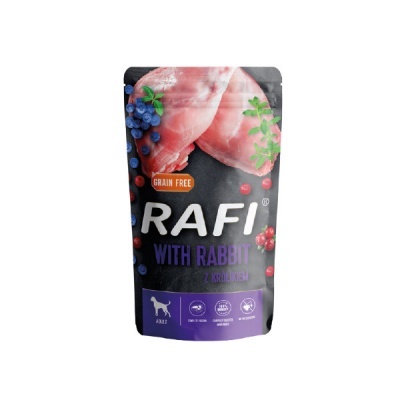 Embalagem de alimento para cães com carne de coelho e frutas