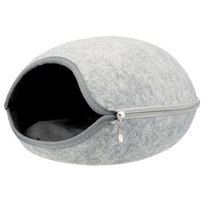 Casa para animais cinzenta em forma de caverna com fecho