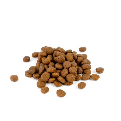 Ração para animais em montão sobre fundo branco