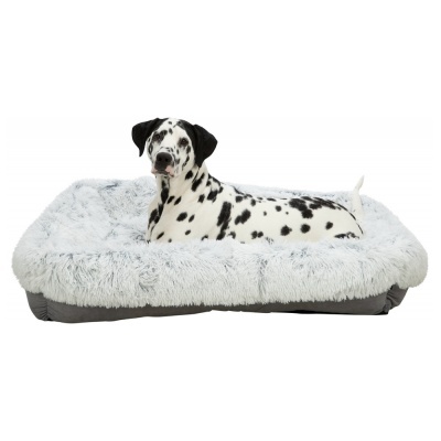 Cama para cão cinza claro e escuro com dálmata deitado