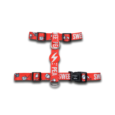 Colete peitoral vermelho para cão com desenhos e texto PEANUTS