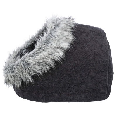 Toca ou cama para animais com tecido preto e borda de pelo cinzento