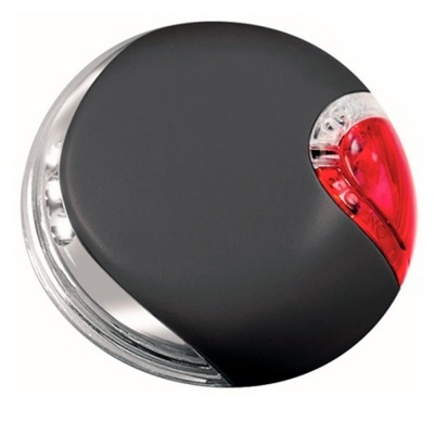 Recipiente compacto redondo com tampa preta e secção vermelha