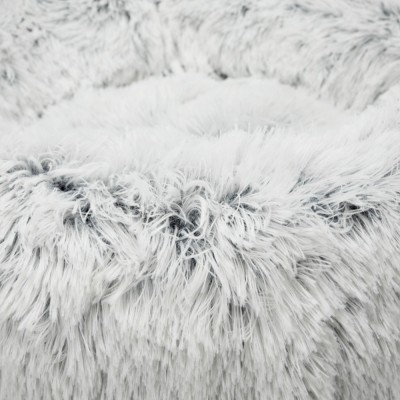 Almofada redonda de pelo sintético cinzento claro